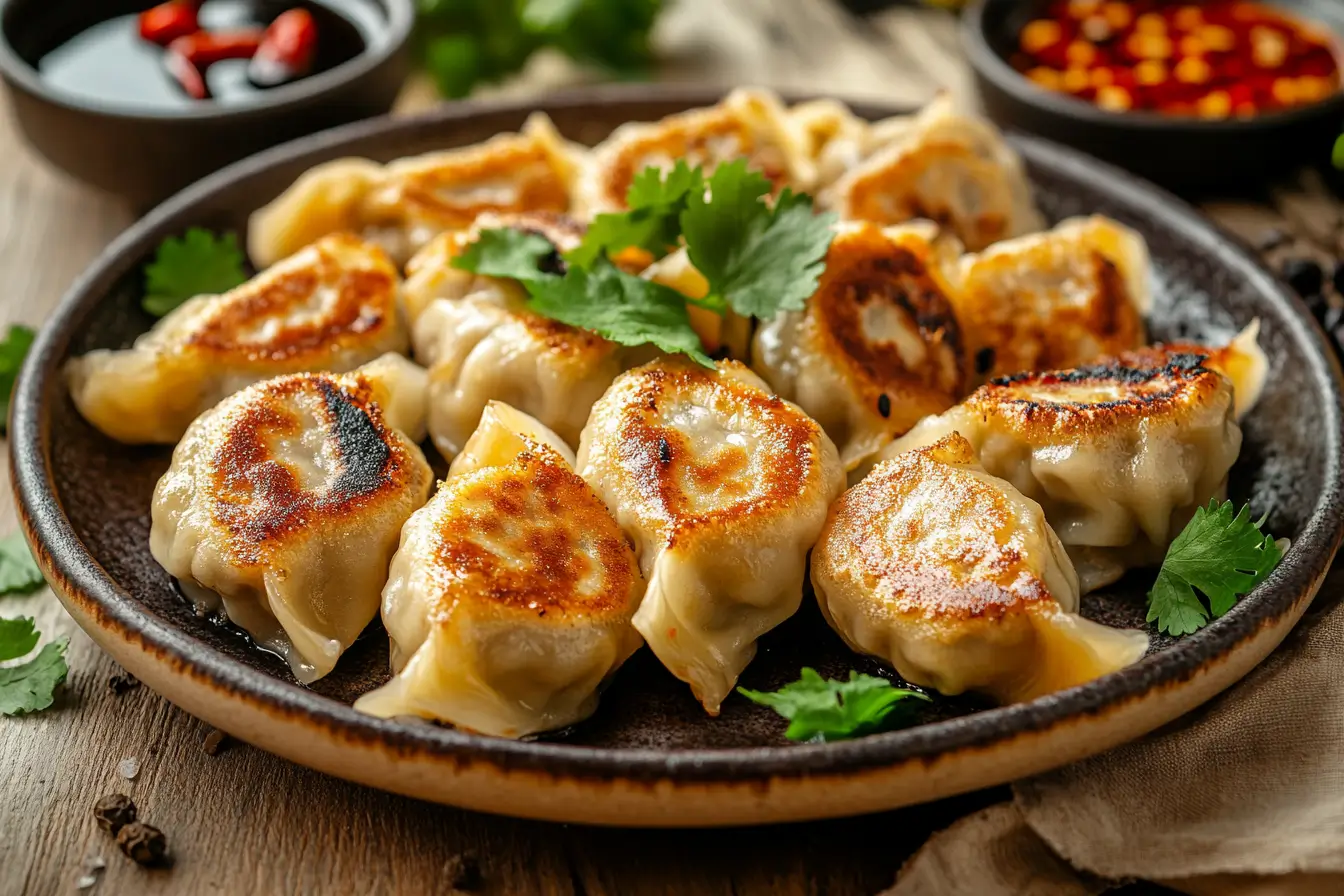 Freshly steamed dumplings made with wonton wrappers.
