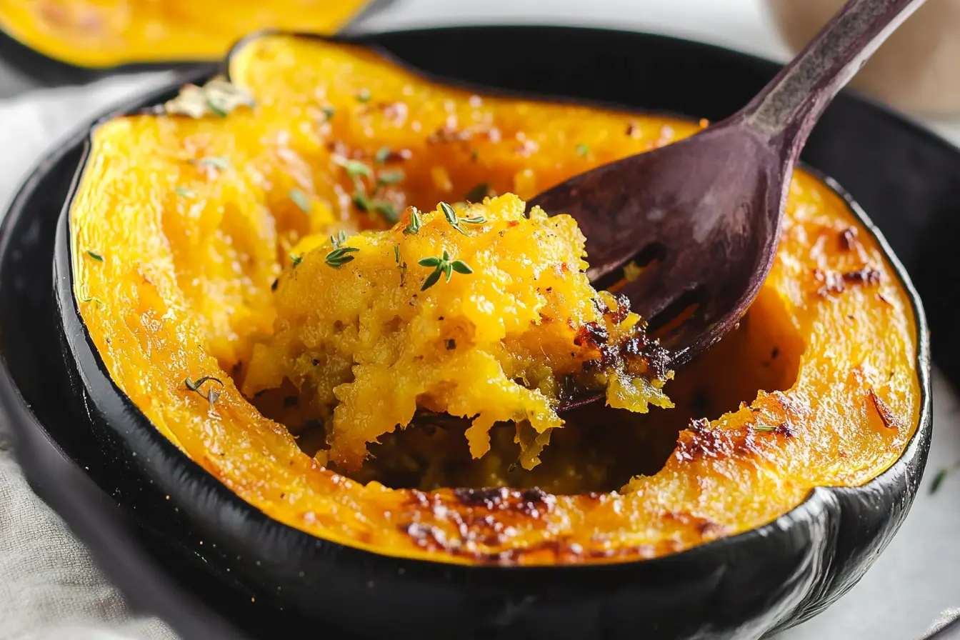Perfectly roasted acorn squash in an air fryer.