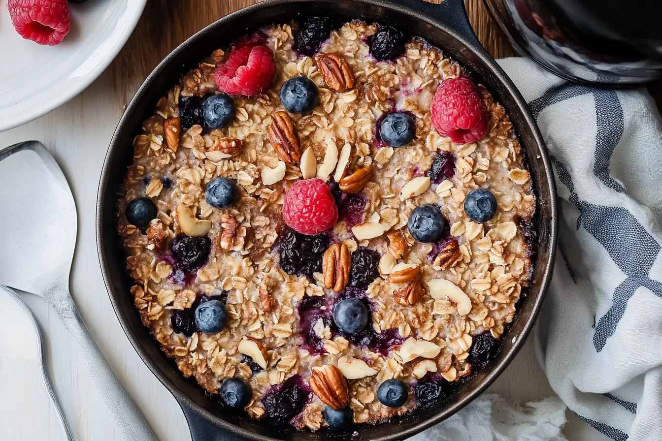 Perfectly baked oatmeal with a golden brown top