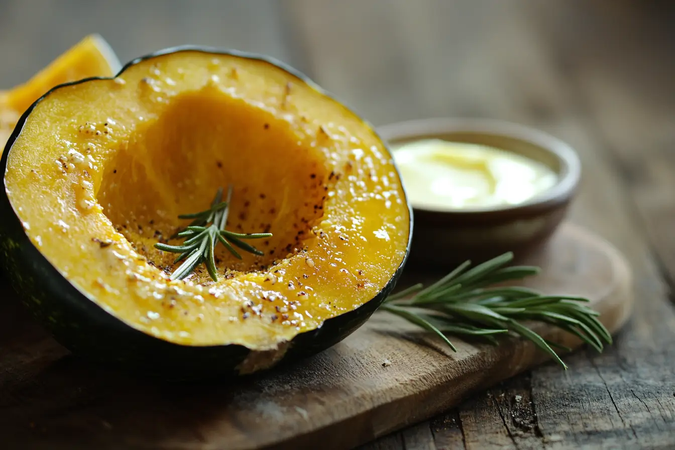 Air-fried acorn squash halves with a golden caramelized surface.