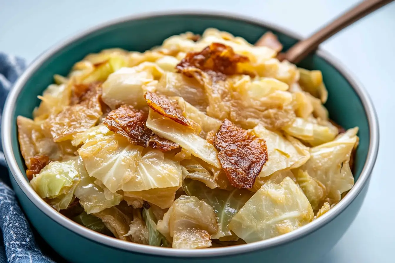 Slow cooker cabbage cooking with fresh ingredients.
